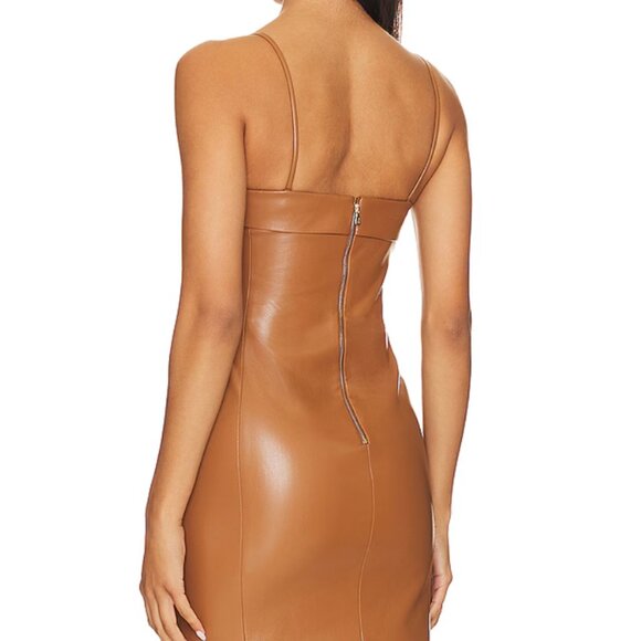 ALICE + OLIVIA Kelly Faux Leather Mini Dress in Camel - Picture 3 of 3